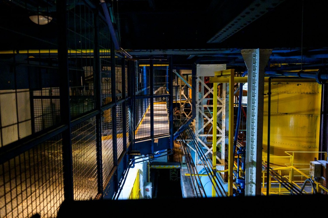 The elevator machinery in the Eiffel Tower