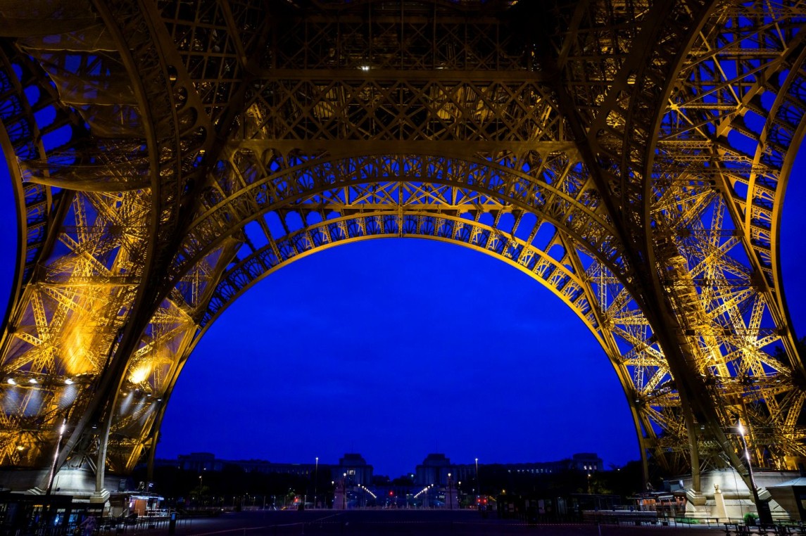 The Eiffel Tower plaza at night